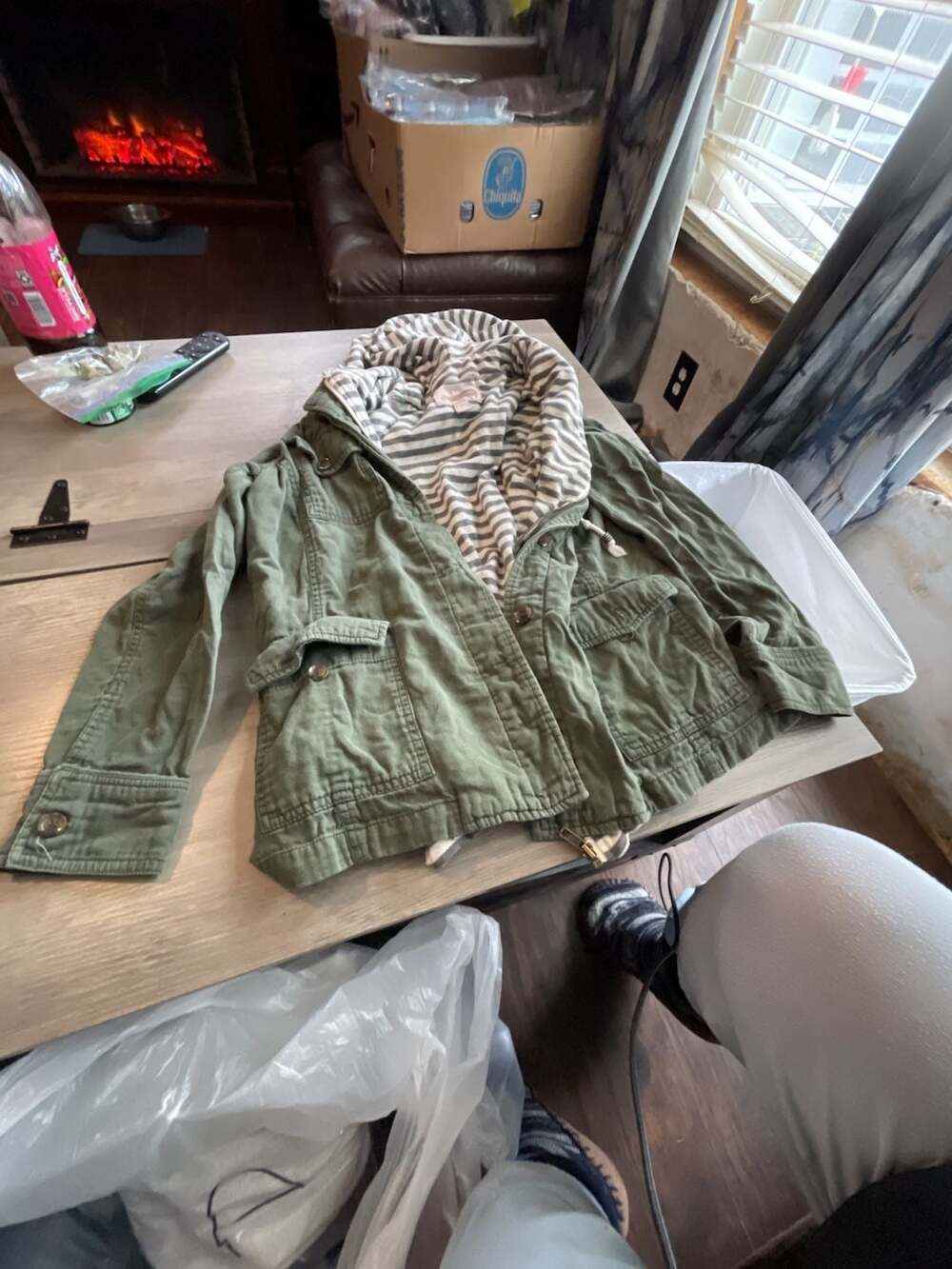 #D42 Forever 21 Utility Jacket Size S Green Hooded Anorak